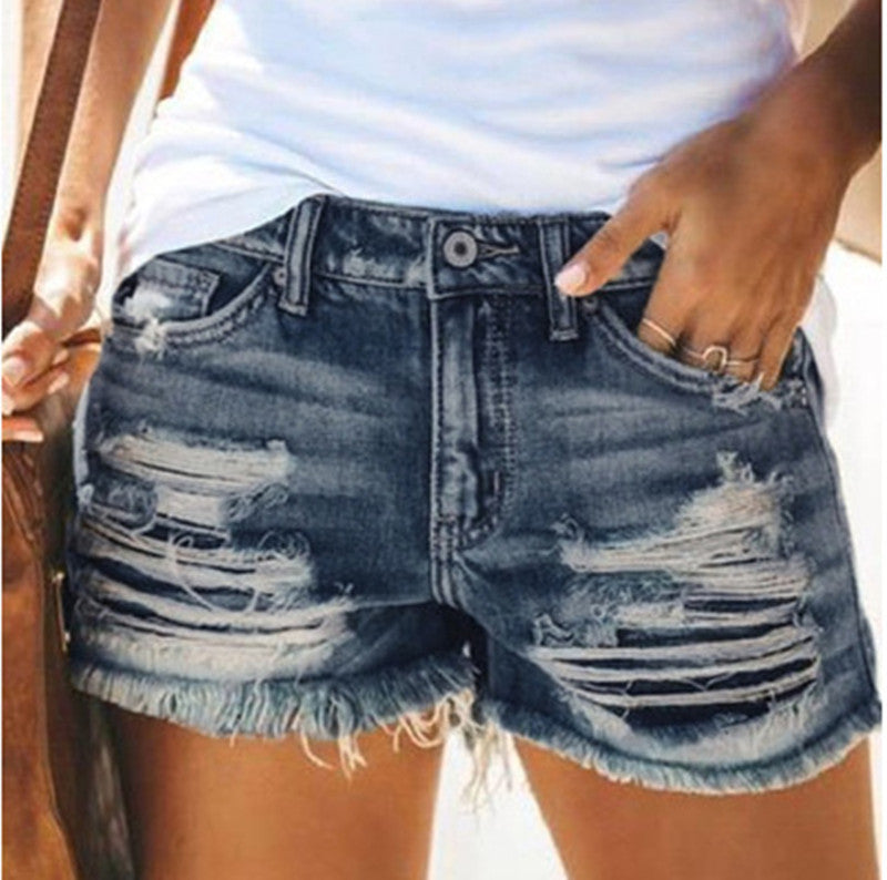 Urban Boho Ripped Fringed Denim Shorts