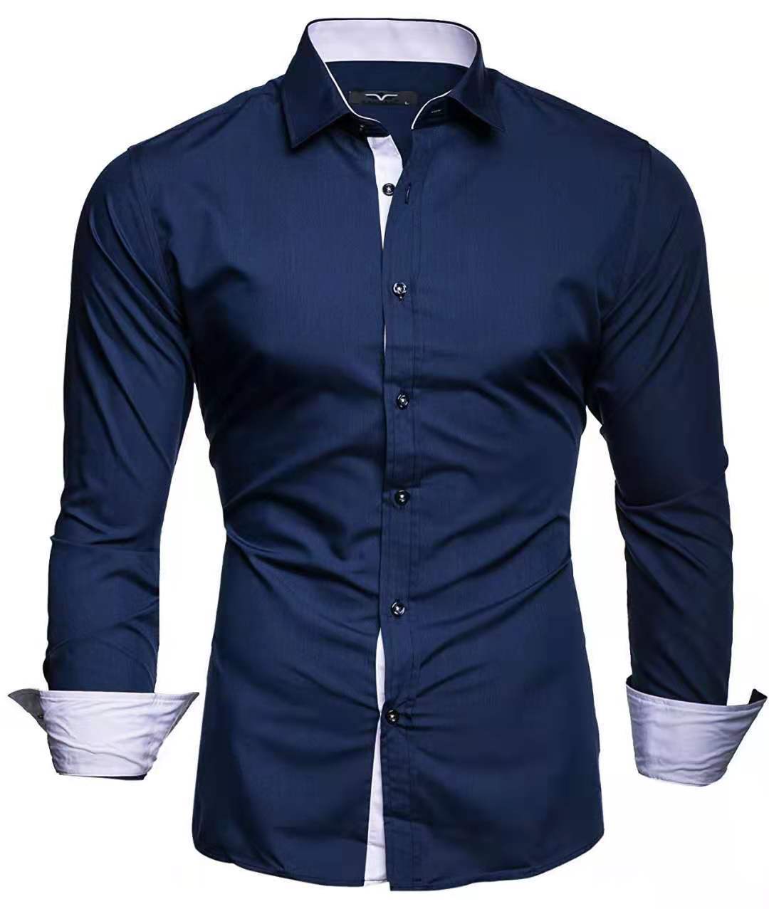 Contrast Colored Long-Sleeved Casual Shirt