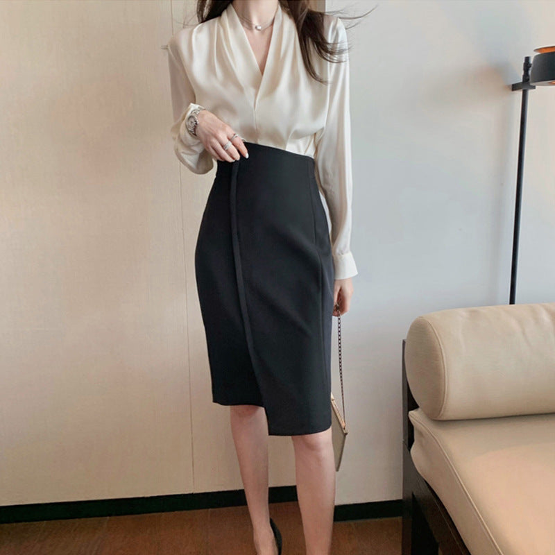 Timeless Grace Long Sleeve Satin Top and Asymmetric Skirt