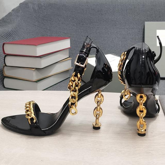 Luxury Golden Chain High Heel Ankle Strap Sandals